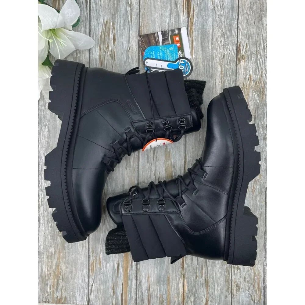 Women's Lace Up Combat Boots Black Winter Shoes Size 10